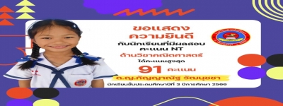 ขอแสดงความยินดีกับนักเรียนที่มีผลการสอบระดับชาติ (NT) ป.3 ปีการศึกษา 2566